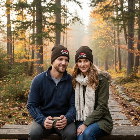 I Love Jesus Winter Hat Embroidered Skull Beanie Cap – Warm Lined, Brown, NWT - Picture 2 of 2